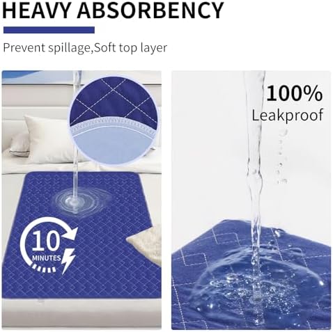 Almohadillas Lavables para Incontinencia en Adultos - Extra Grande XXL 34x52 Pulgadas (Paquete de 2) - Azul, Impermeables y Reutilizables para Cama - imagen 2