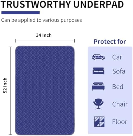 Almohadillas Lavables para Incontinencia en Adultos - Extra Grande XXL 34x52 Pulgadas (Paquete de 2) - Azul, Impermeables y Reutilizables para Cama - imagen 5
