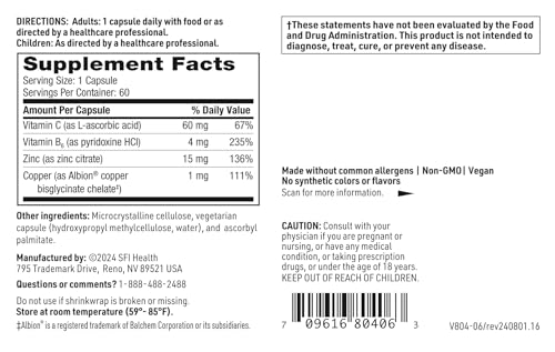 Klaire Labs SFI Health Suplemento de Zinc Plus para el Sistema Inmunológico - Citrato de Zinc con Cobre, Vitamina B6 y C Vitamina - Hipoalergénico - imagen 5
