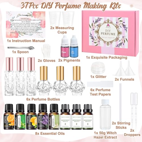 Kit de Fabricación de Perfume JUYRLE - 37 Piezas DIY para Mujeres, Crea Tu Propio Aroma con Aceites Esenciales, Set de Frascos y Fragancias, Regalos - imagen 2