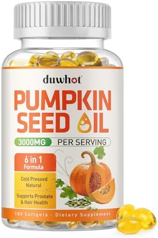 Cápsulas de Aceite de Semilla de Calabaza duwhot para el Cabello, con Saw Palmetto, Vitaminas A, E, Biotina, Zinc, 3000mg por Porción, 180 Softgels - imagen 1