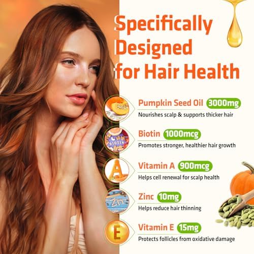 Cápsulas de Aceite de Semilla de Calabaza duwhot para el Cabello, con Saw Palmetto, Vitaminas A, E, Biotina, Zinc, 3000mg por Porción, 180 Softgels - imagen 3