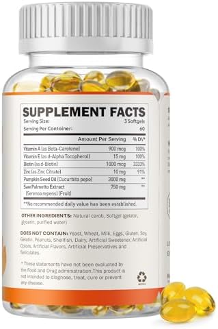 Cápsulas de Aceite de Semilla de Calabaza duwhot para el Cabello, con Saw Palmetto, Vitaminas A, E, Biotina, Zinc, 3000mg por Porción, 180 Softgels - imagen 8