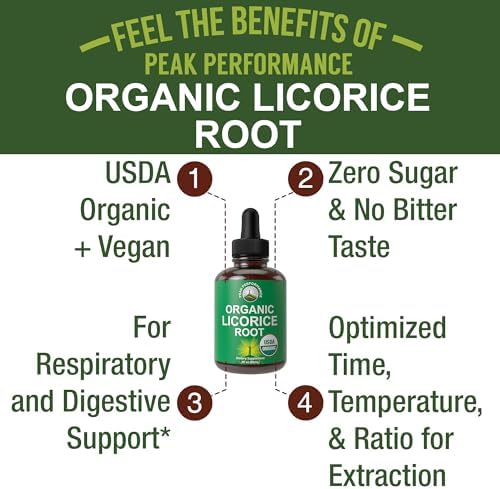 Extracto Líquido de Regaliz Orgánico USDA - Suplemento Vegano para Digestión y Salud Respiratoria, Sin Azúcar, Libre de Gluten - imagen 2
