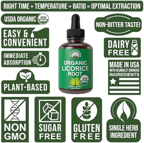 Extracto Líquido de Regaliz Orgánico USDA - Suplemento Vegano para Digestión y Salud Respiratoria, Sin Azúcar, Libre de Gluten - imagen 7