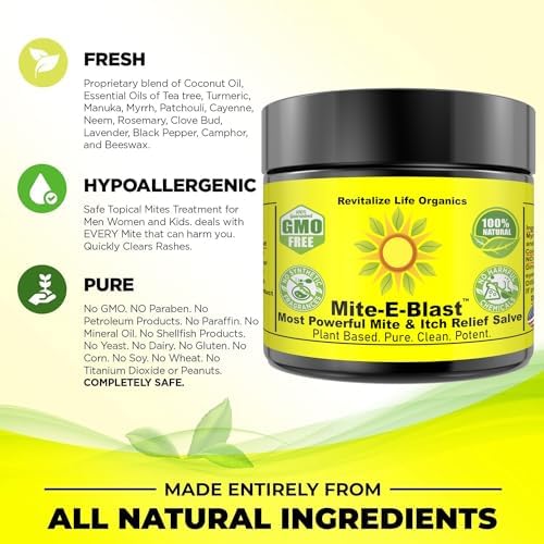 Mite-E-Blast Ungüento Alivio Potente a Base de Plantas para Picaduras de Insectos y Molestias por Ácaros con Aceite de Neem y Árbol de Té - imagen 5