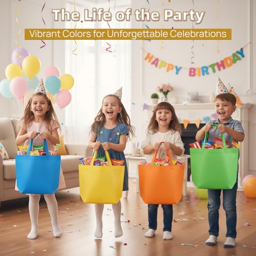 Nicunom 60 Piezas de Bolsas de Tela No Tejida para Fiestas, 13 x 10, Coloridas y Reutilizables, Bolsas de Regalo con Asas para Cumpleaños y Baby - imagen 6