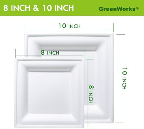 Platos Compostables GreenWorks de 8 y 10 pulgadas (50 unidades cada uno), paquete de 100 platos desechables de fibra de bagazo y bambú - imagen 3