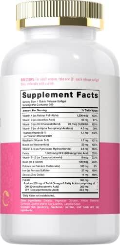 Multivitamínico Carlyle para Mujeres con Hierro | 200 Cápsulas Blandas | Vitaminas, Minerales y Omega Esenciales | Suplemento Nutricional Sin OGM y - imagen 2