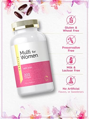 Multivitamínico Carlyle para Mujeres con Hierro | 200 Cápsulas Blandas | Vitaminas, Minerales y Omega Esenciales | Suplemento Nutricional Sin OGM y - imagen 4