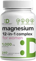 Complejo de Magnesio 12 en 1 para Mujeres 1,000 mg, 240 Cápsulas Vegetarianas | Magnesio Glicinato, Citrato, Malato, Taurato, Orotato, Óxido y Más | - imagen 1