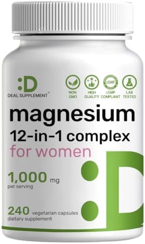 Complejo de Magnesio 12 en 1 para Mujeres 1,000 mg, 240 Cápsulas Vegetarianas | Magnesio Glicinato, Citrato, Malato, Taurato, Orotato, Óxido y Más | - imagen 1