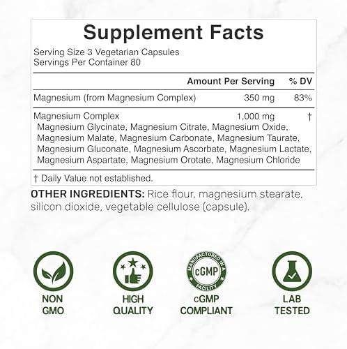 Complejo de Magnesio 12 en 1 para Mujeres 1,000 mg, 240 Cápsulas Vegetarianas | Magnesio Glicinato, Citrato, Malato, Taurato, Orotato, Óxido y Más | - imagen 2