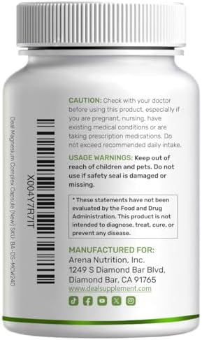 Complejo de Magnesio 12 en 1 para Mujeres 1,000 mg, 240 Cápsulas Vegetarianas | Magnesio Glicinato, Citrato, Malato, Taurato, Orotato, Óxido y Más | - imagen 7