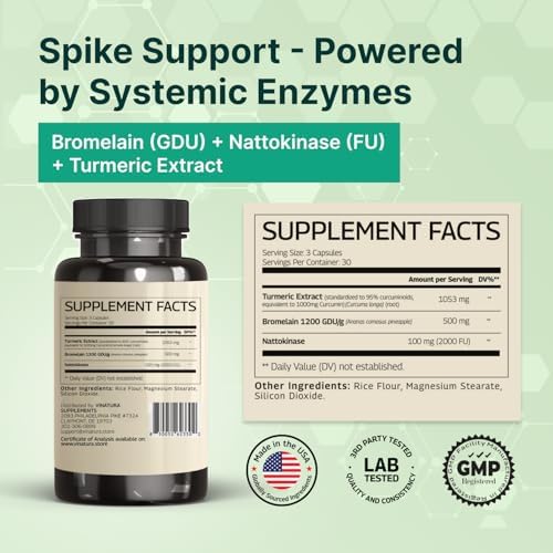 Suplemento VINATURA Spike Protein Detox - Complejo Enzimático con 1000 mg de Curcumina, 500 mg de Bromelina y 2000 FU de Nattokinasa - 90 Cápsulas - imagen 2