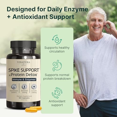 Suplemento VINATURA Spike Protein Detox - Complejo Enzimático con 1000 mg de Curcumina, 500 mg de Bromelina y 2000 FU de Nattokinasa - 90 Cápsulas - imagen 3