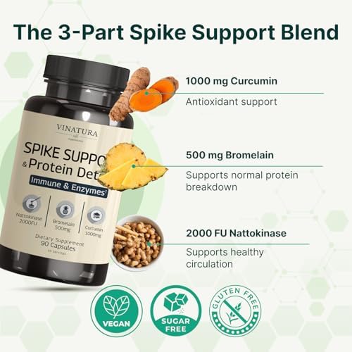 Suplemento VINATURA Spike Protein Detox - Complejo Enzimático con 1000 mg de Curcumina, 500 mg de Bromelina y 2000 FU de Nattokinasa - 90 Cápsulas - imagen 4