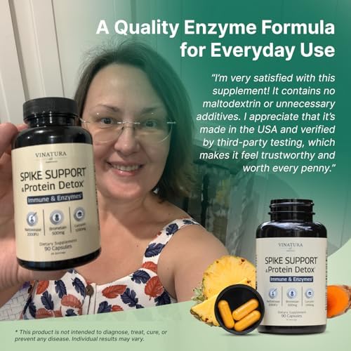 Suplemento VINATURA Spike Protein Detox - Complejo Enzimático con 1000 mg de Curcumina, 500 mg de Bromelina y 2000 FU de Nattokinasa - 90 Cápsulas - imagen 5