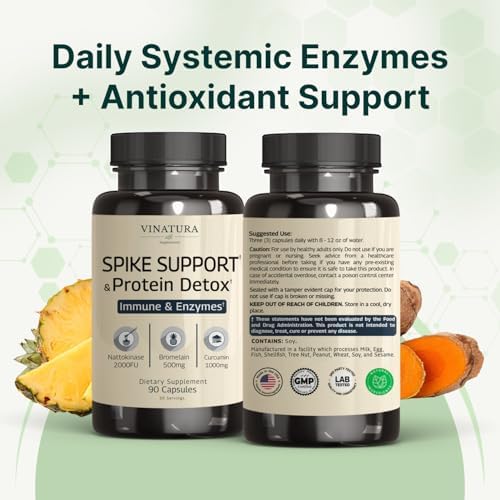Suplemento VINATURA Spike Protein Detox - Complejo Enzimático con 1000 mg de Curcumina, 500 mg de Bromelina y 2000 FU de Nattokinasa - 90 Cápsulas - imagen 8
