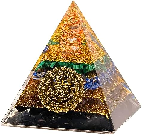 Pirámide Orgónica de Turmalina Cargada para la Riqueza, la Felicidad y la Buena Suerte, Cristales Genuinos y Piedras Sanadoras, Malachita, - imagen 1
