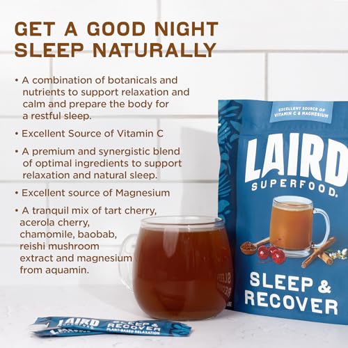Laird Superfood Sleep & Recover, Mezcla en Polvo para Dormir y Recuperar con Cereza Ácida y Manzanilla, 0.3 Oz, Paquete de 10 - imagen 4