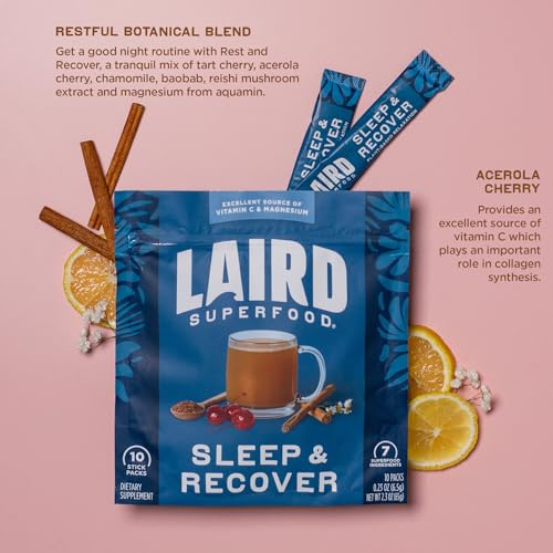 Laird Superfood Sleep & Recover, Mezcla en Polvo para Dormir y Recuperar con Cereza Ácida y Manzanilla, 0.3 Oz, Paquete de 10 - imagen 5