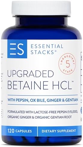 Suplemento de Betaína HCL con Pepsina, Bile de Buey, Genciana Orgánica y Jengibre - Enzimas Digestivas, Sin Gluten, Lácteos ni Soja (120 Cápsulas) - imagen 1