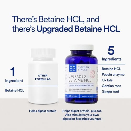 Suplemento de Betaína HCL con Pepsina, Bile de Buey, Genciana Orgánica y Jengibre - Enzimas Digestivas, Sin Gluten, Lácteos ni Soja (120 Cápsulas) - imagen 3