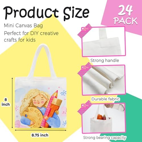 Joyclub Paquete de 24 Mini Bolsas Tote de Sublimación 8 x 8.75 in Blancas, Reutilizables para Manualidades, Fiestas, Bodas y Cumpleaños - imagen 4
