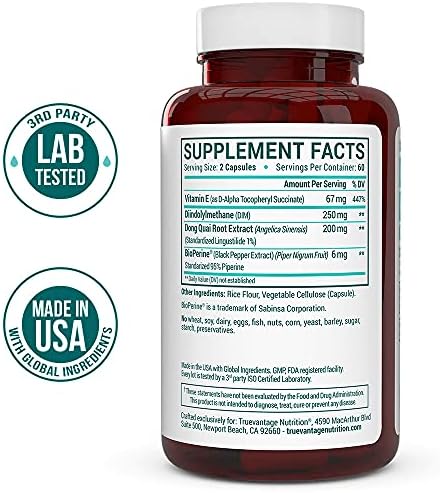 Suplemento DIM 250mg (Diindolilmetano) con Dong Quai, Vitamina E Natural y BioPerine - Alivio para la Menopausia y Acné Hormonal - Soporte Hormonal - imagen 3