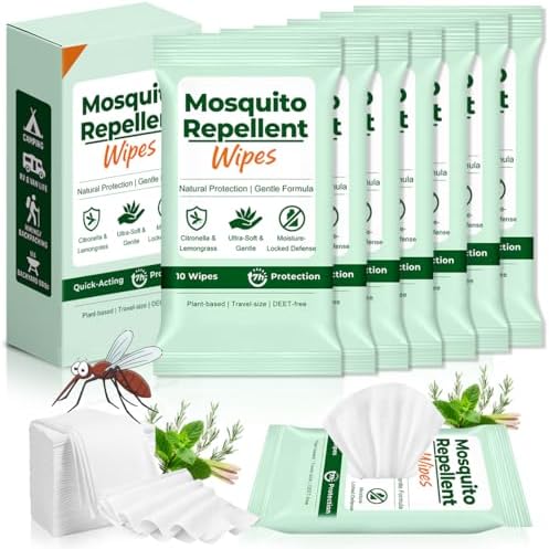 Toallitas Repelentes de Mosquitos Naturales, 70 Contenidos, Tamaño Portátil, Paquete Reutilizable de 10 Toallitas, Ideal para Camping, Senderismo y - imagen 1