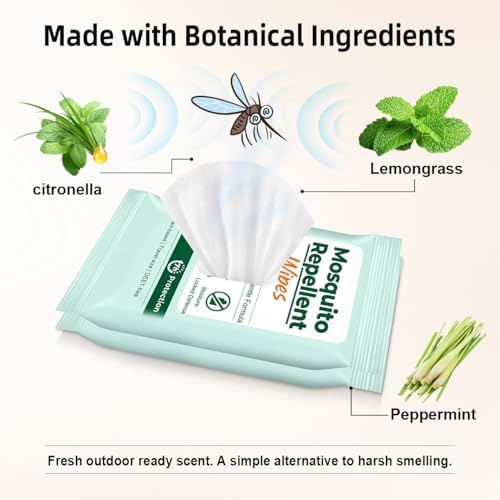 Toallitas Repelentes de Mosquitos Naturales, 70 Contenidos, Tamaño Portátil, Paquete Reutilizable de 10 Toallitas, Ideal para Camping, Senderismo y - imagen 2