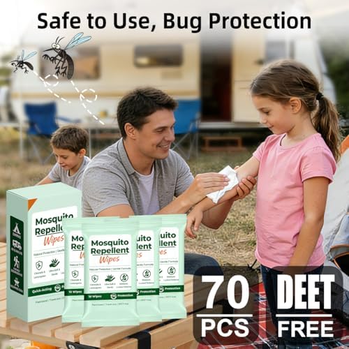 Toallitas Repelentes de Mosquitos Naturales, 70 Contenidos, Tamaño Portátil, Paquete Reutilizable de 10 Toallitas, Ideal para Camping, Senderismo y - imagen 3