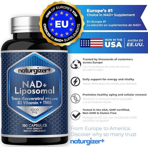 Suplemento Liposomal de NAD+ Naturgizer+ con Resveratrol, Vitamina B3 y TMG | Fórmula Real de NAD Plus | Apoyo Energético y Antienvejecimiento 4 en 1 - imagen 2