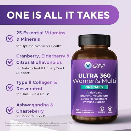 Vitamin World Ultra 360 Multivitamínico para Mujeres, 90 Tabletas Diarias con Colágeno, Ashwagandha y Antioxidantes, Apoyo Energético e Inmunológico - imagen 3