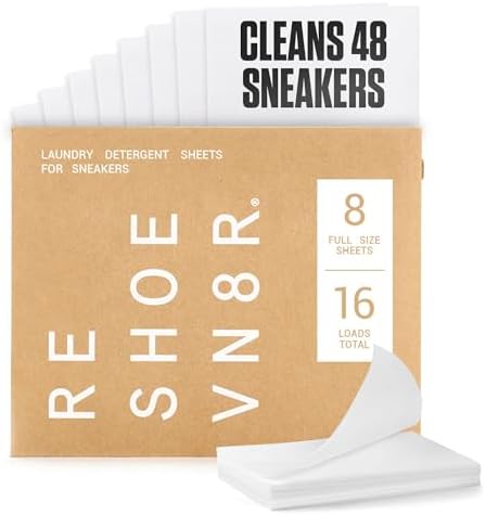 Detergente para Lavado de Zapatos RESHOEVN8R – Hojas para Lavandería para 16 Cargas, Limpia 48 Zapatos – Limpiador Ecológico para Lavadora, Seguro - imagen 1