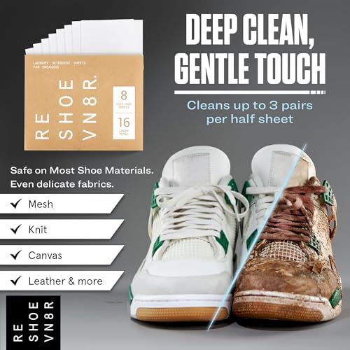 Detergente para Lavado de Zapatos RESHOEVN8R – Hojas para Lavandería para 16 Cargas, Limpia 48 Zapatos – Limpiador Ecológico para Lavadora, Seguro - imagen 2