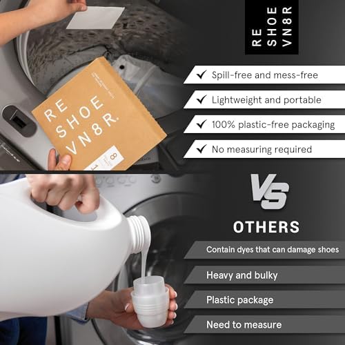 Detergente para Lavado de Zapatos RESHOEVN8R – Hojas para Lavandería para 16 Cargas, Limpia 48 Zapatos – Limpiador Ecológico para Lavadora, Seguro - imagen 3