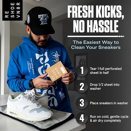 Detergente para Lavado de Zapatos RESHOEVN8R – Hojas para Lavandería para 16 Cargas, Limpia 48 Zapatos – Limpiador Ecológico para Lavadora, Seguro - imagen 4