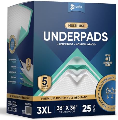 Paquete de 25 Almohadillas Desechables para Cama 36 x 36 Pulgadas, Súper Absorbentes, Extra Grandes, Incontinencia, Chux Médicos de Alta Capacidad, - imagen 1