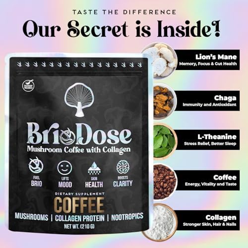 Café de Hongo con Colágeno de Pastoreo - Café Instantáneo Adaptogénico para Energía, Enfoque y Claridad Mental - Con Melena de León, Chaga y - imagen 3