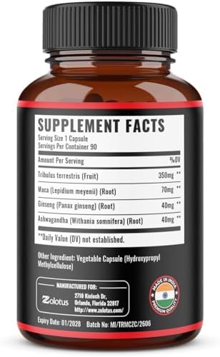 Zolotus 2 Paquetes de Tribulus Terrestris con Raíz de Maca, Raíz de Ashwagandha y Ginseng Panax - Suministro para 6 Meses - imagen 2