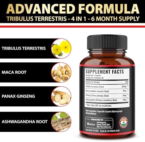 Zolotus 2 Paquetes de Tribulus Terrestris con Raíz de Maca, Raíz de Ashwagandha y Ginseng Panax - Suministro para 6 Meses - imagen 6