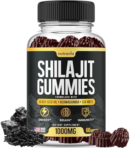 Gomitas de Shilajit 3 en 1 con Musgo Marino, Aceite de Semilla Negra y Ashwagandha - Suplemento Natural con 85+ Minerales, Hecho en EE. UU. (60 - imagen 1