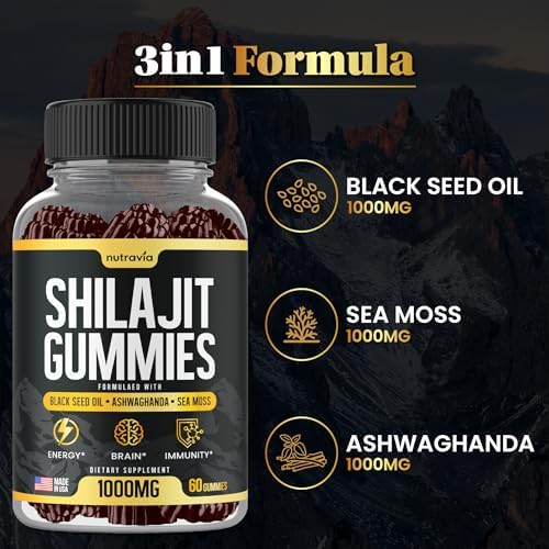 Gomitas de Shilajit 3 en 1 con Musgo Marino, Aceite de Semilla Negra y Ashwagandha - Suplemento Natural con 85+ Minerales, Hecho en EE. UU. (60 - imagen 7