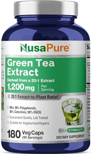 Cápsulas de Té Verde NusaPure, 1200 mg, 180 Cápsulas Veganas (Sin OGM, Veganas) - imagen 1