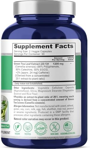 Cápsulas de Té Verde NusaPure, 1200 mg, 180 Cápsulas Veganas (Sin OGM, Veganas) - imagen 2