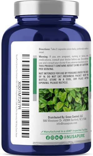 Cápsulas de Té Verde NusaPure, 1200 mg, 180 Cápsulas Veganas (Sin OGM, Veganas) - imagen 3