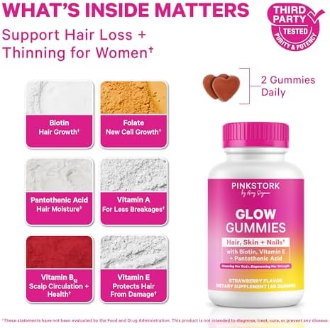 Gomitas Pink Stork Total Glow para Mujeres – Vitaminas para Cabello, Piel y Uñas con Biotina, A, B6, B12, Folato, Zinc y Más – 60 Gomitas de Sabor - imagen 2