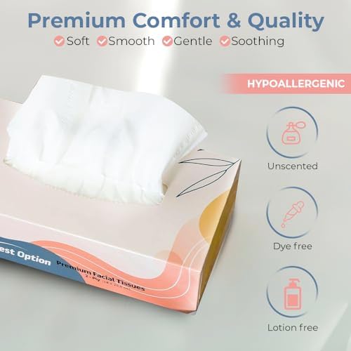 Papel Facial Suave de 2 Capas, Blanco, Caja de 100 Piezas | Profesional, Suave y Duradero | Ideal para Baño, Oficina, Negocios, Escuela (12 Cajas, - imagen 4